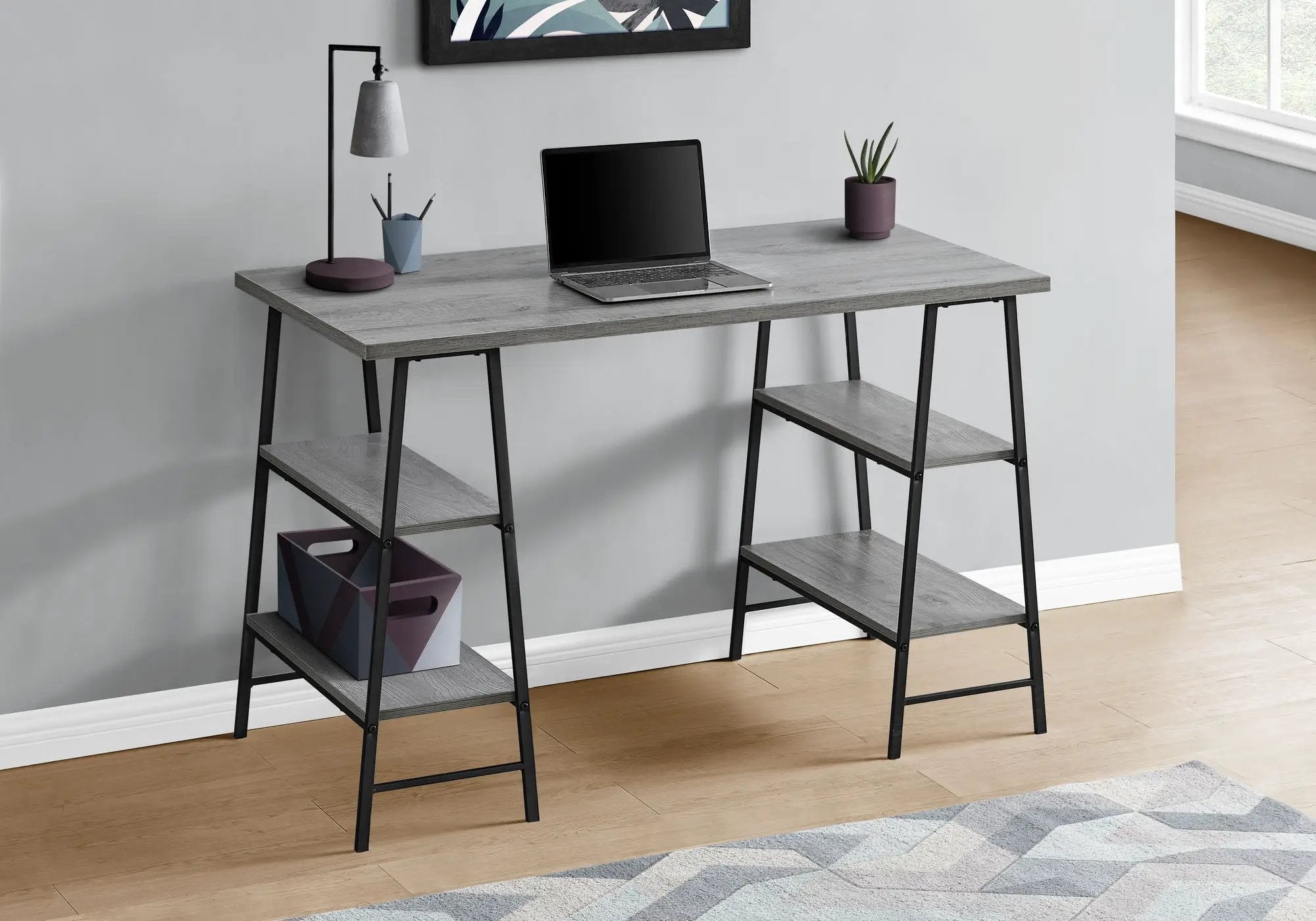 Computer Desk For Home Office, Storage Shelves, Industrial Design by Unique Piece Furniture