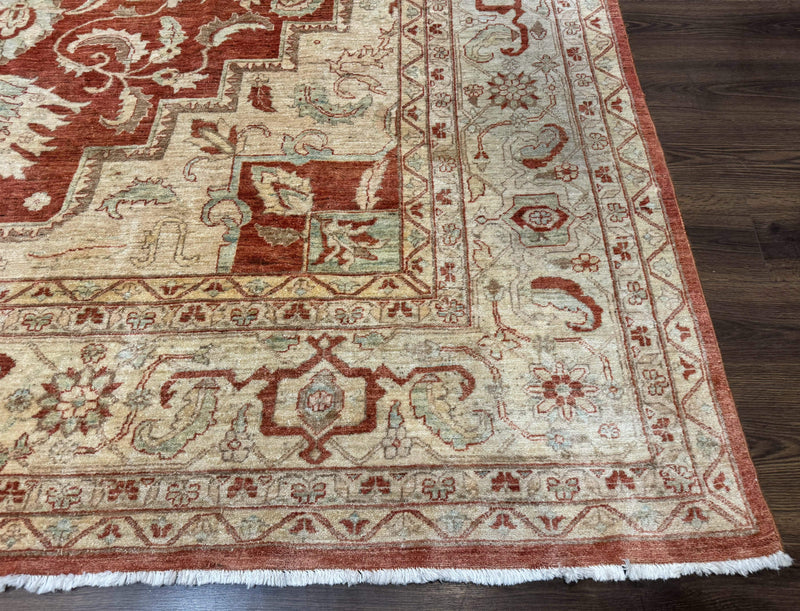 Turkish Heriz Serapi Rug 9x13, Geometric Medallion by Jewel Rugs
