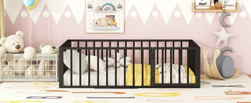 Metal Floor Bed Frame With Fence And Door by HouseOfZazla