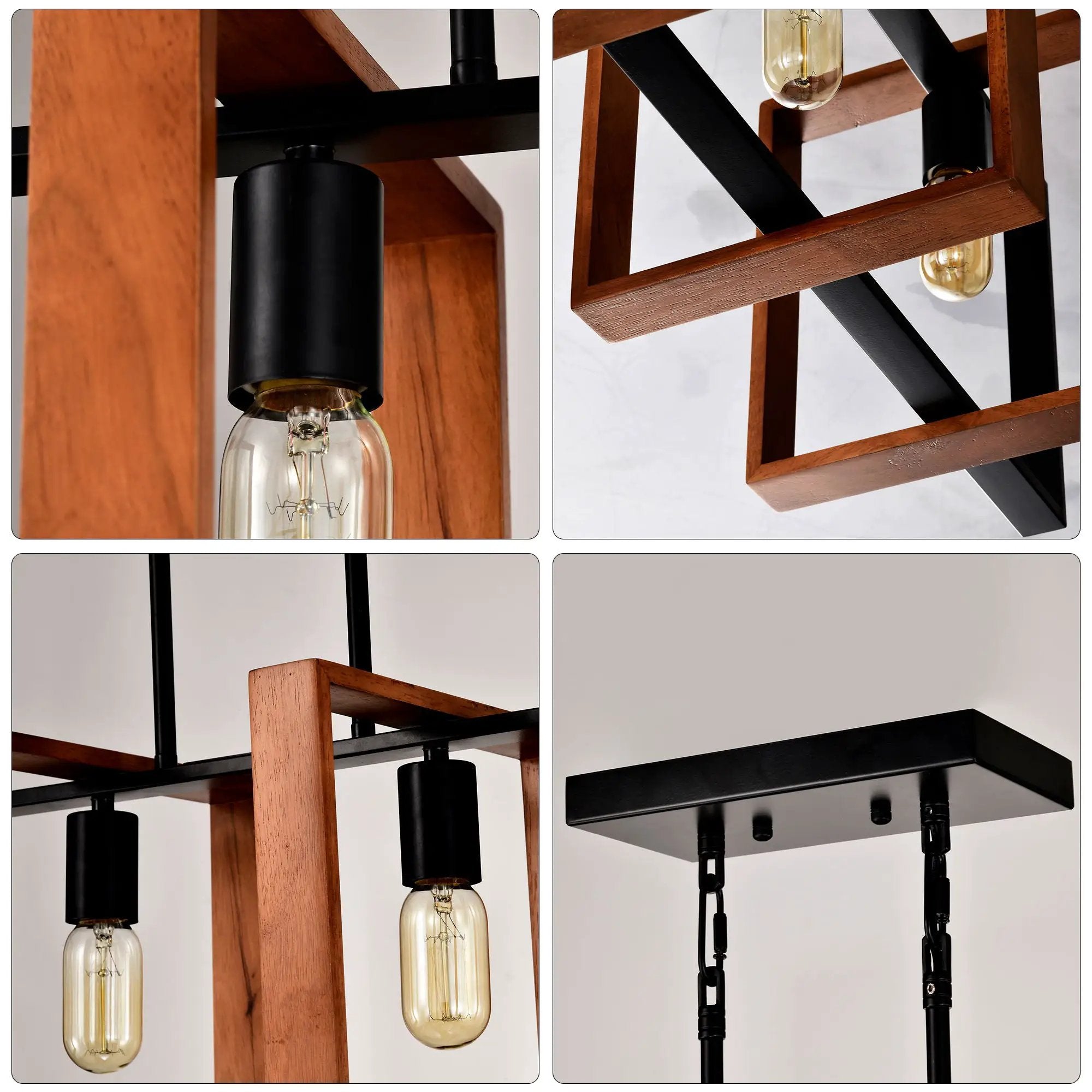 4 Light Kitchen Island Lights Pendant Light Farmhouse Dining Room Light Fixture, Rectangular Chandelier, 36" Hanging Lighting For Living Room, Conference Room, Home Office - Matte Black by HouseOfZazla