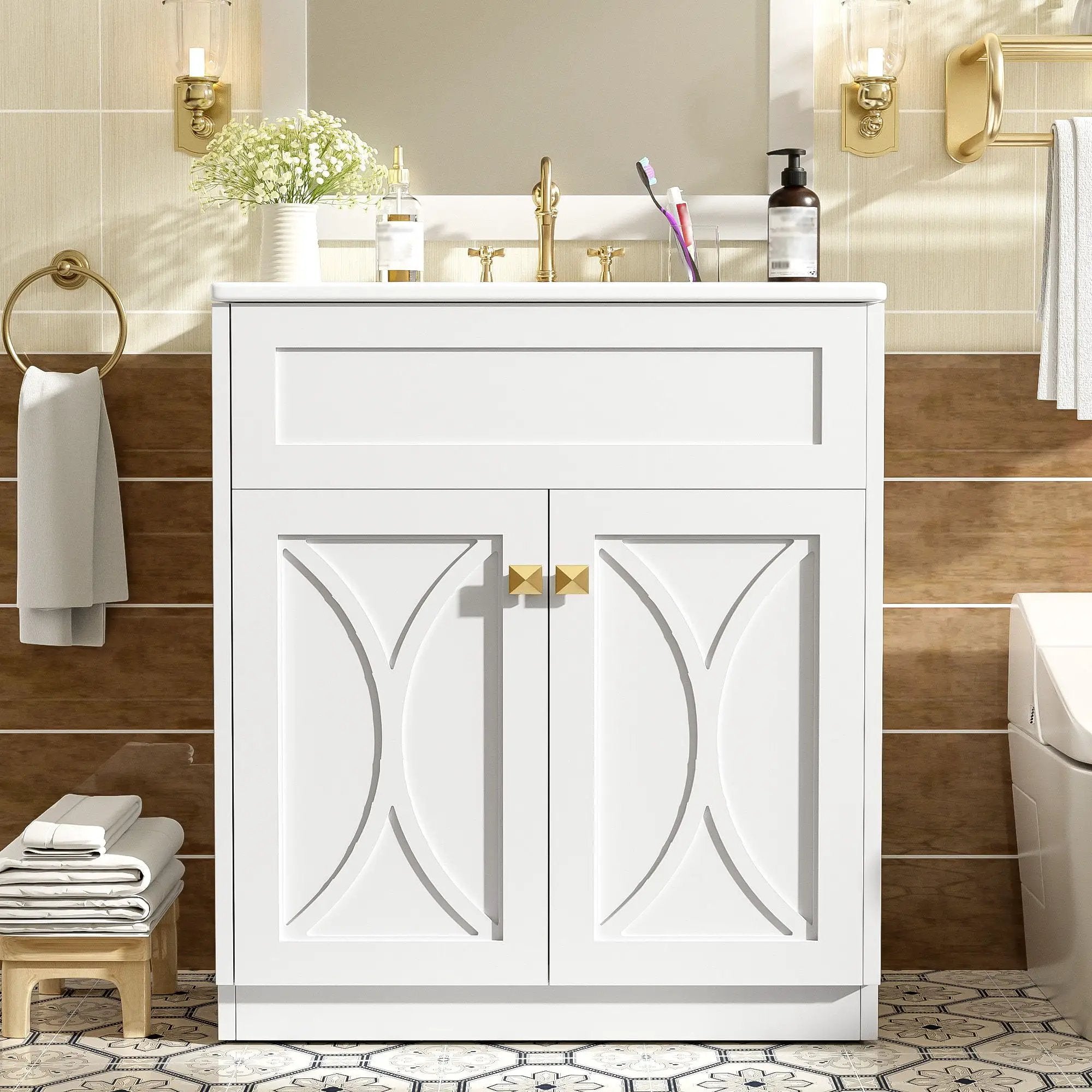 Bathroom Vanity With Sink, Freestanding Storage Cabinet With Handles, Soft Closing Doors by Unique Piece Furniture
