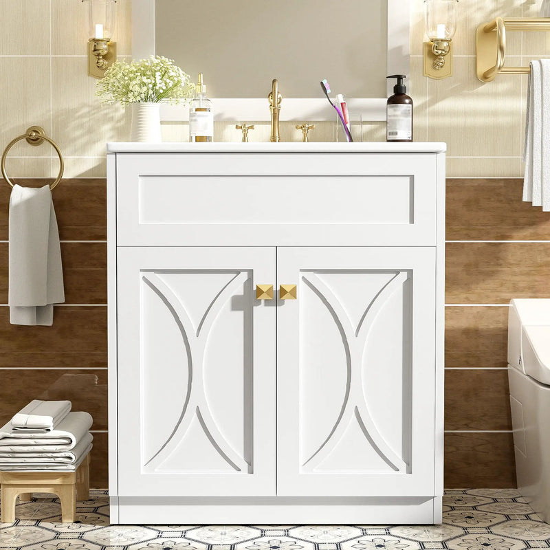 Bathroom Vanity With Sink, Freestanding Storage Cabinet With Handles, Soft Closing Doors by Unique Piece Furniture