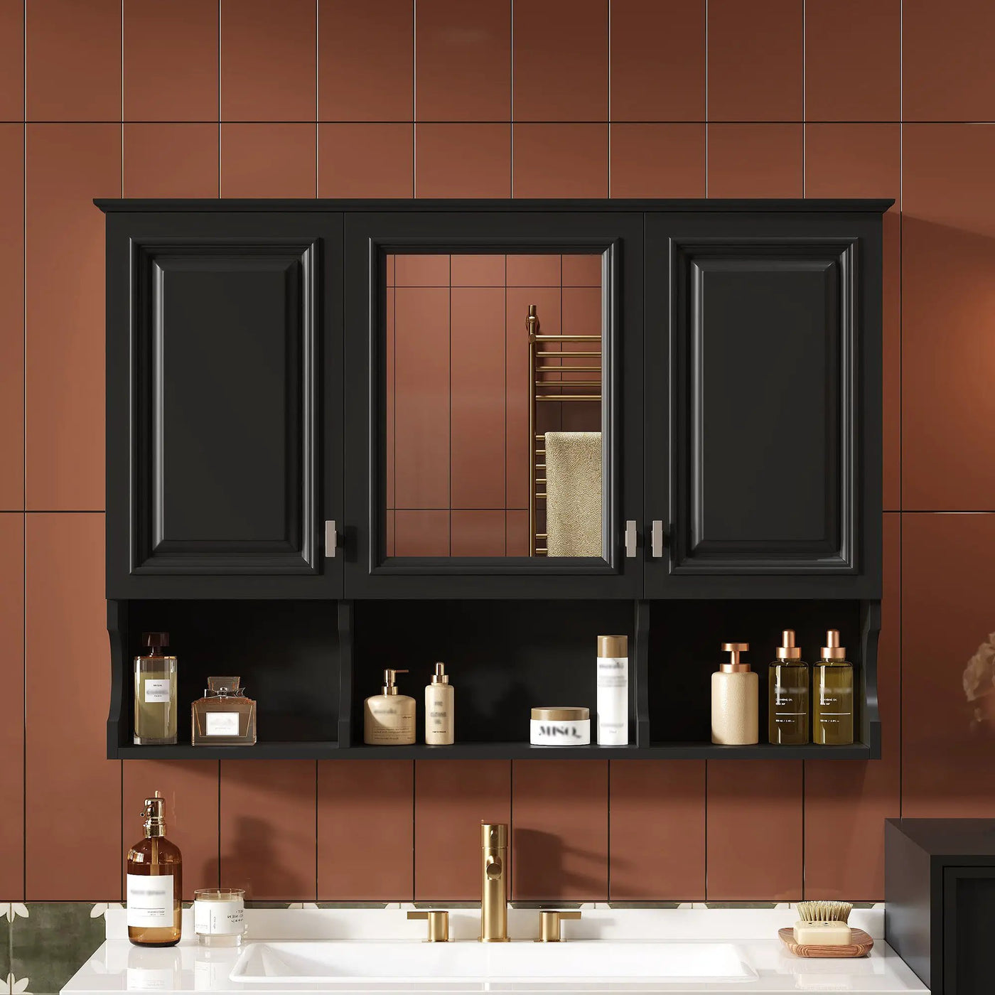 Modern Wall Mounted Mirror Medicine Cabinet With Open Shelves, Adjustable Interior, Storage Over Toilet by Unique Piece Furniture