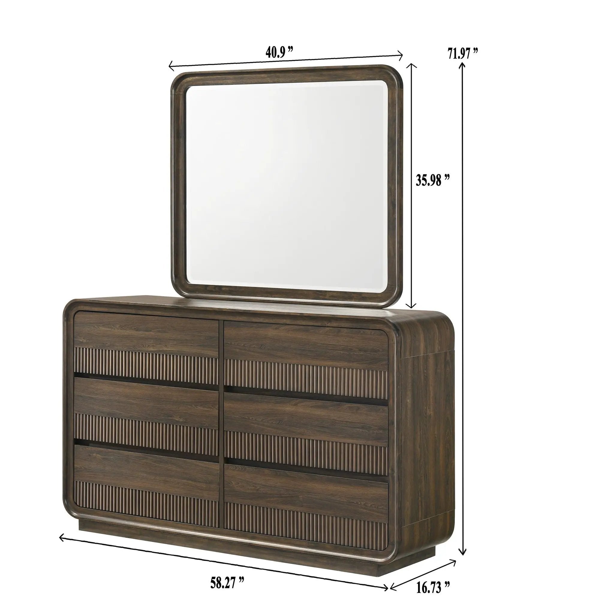 Flair Rounded Edges 1 Piece Dresser, 6 Drawer Storage Bedroom Furniture - Brown by Unique Piece Furniture