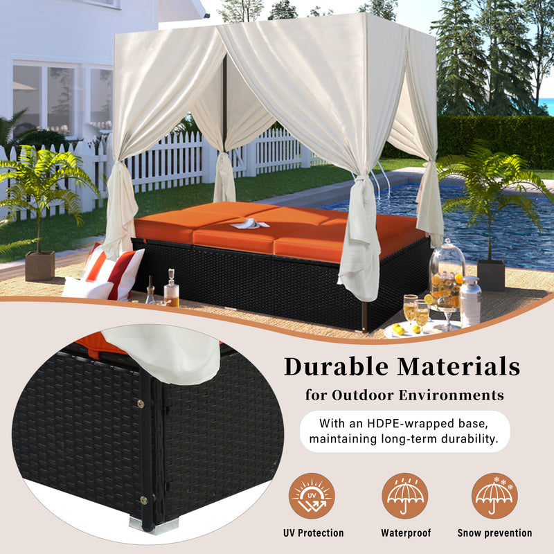 U_STYLE Outdoor Double Chaise Lounge Daybed with Curtains by HouseOfZazla