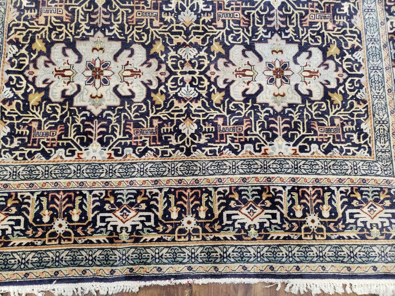 Navy Blue Persian Kashan Rug, Hand-Knotted, Wool, 4' 8" x 7' 4", Pair B by Jewel Rugs