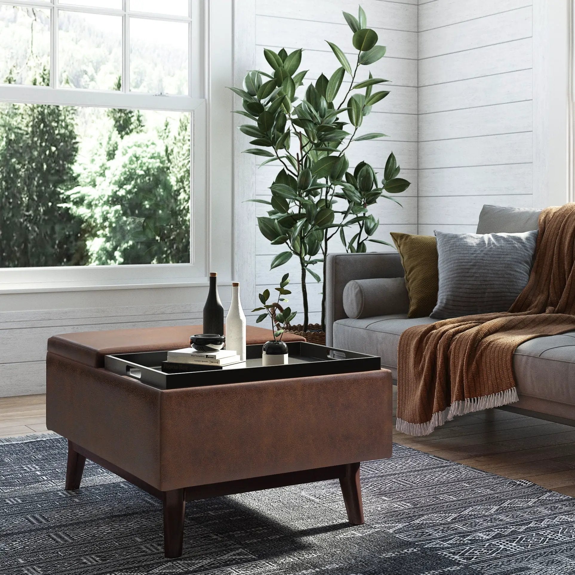 Owen - Tray Top Small Coffee Table Upholstered Storage Ottoman by HouseOfZazla