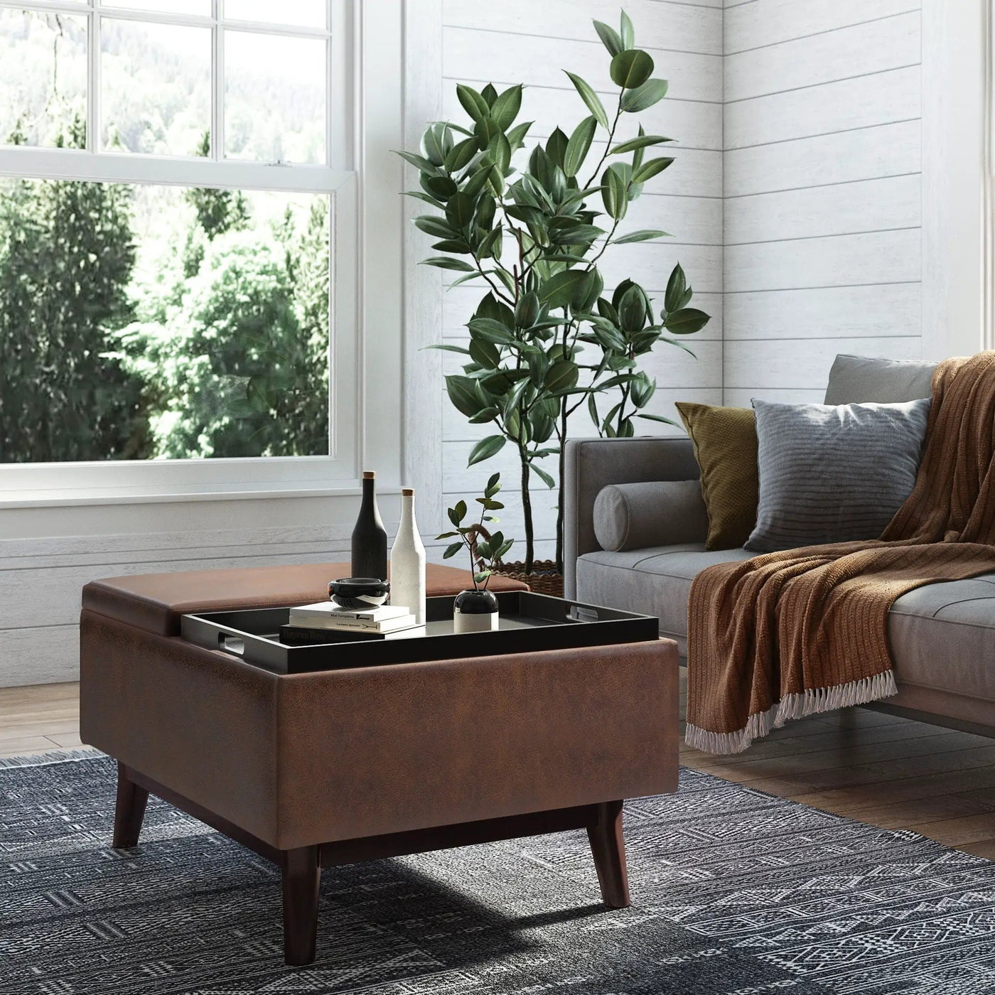 Owen - Tray Top Small Coffee Table Upholstered Storage Ottoman by Unique Piece Furniture