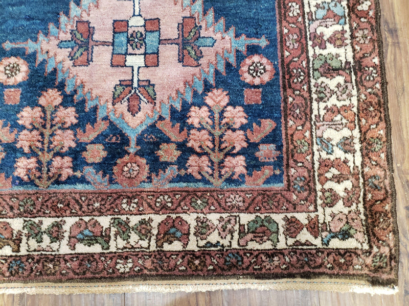 Blue Vintage Persian Hamadan Rug, Wool, Hand-Knotted, 4x6 ft by Jewel Rugs