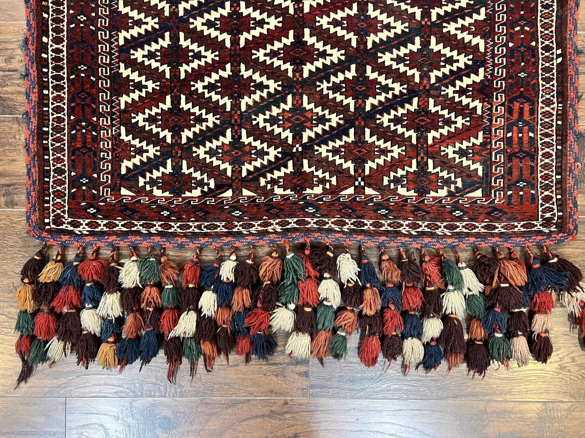 Antique Turkoman Camel Trapping, Turkoman Asmalyk, Red Black Ivory, Handmade, Hand Knotted Tribal Collectible Rug, Rare by Jewel Rugs