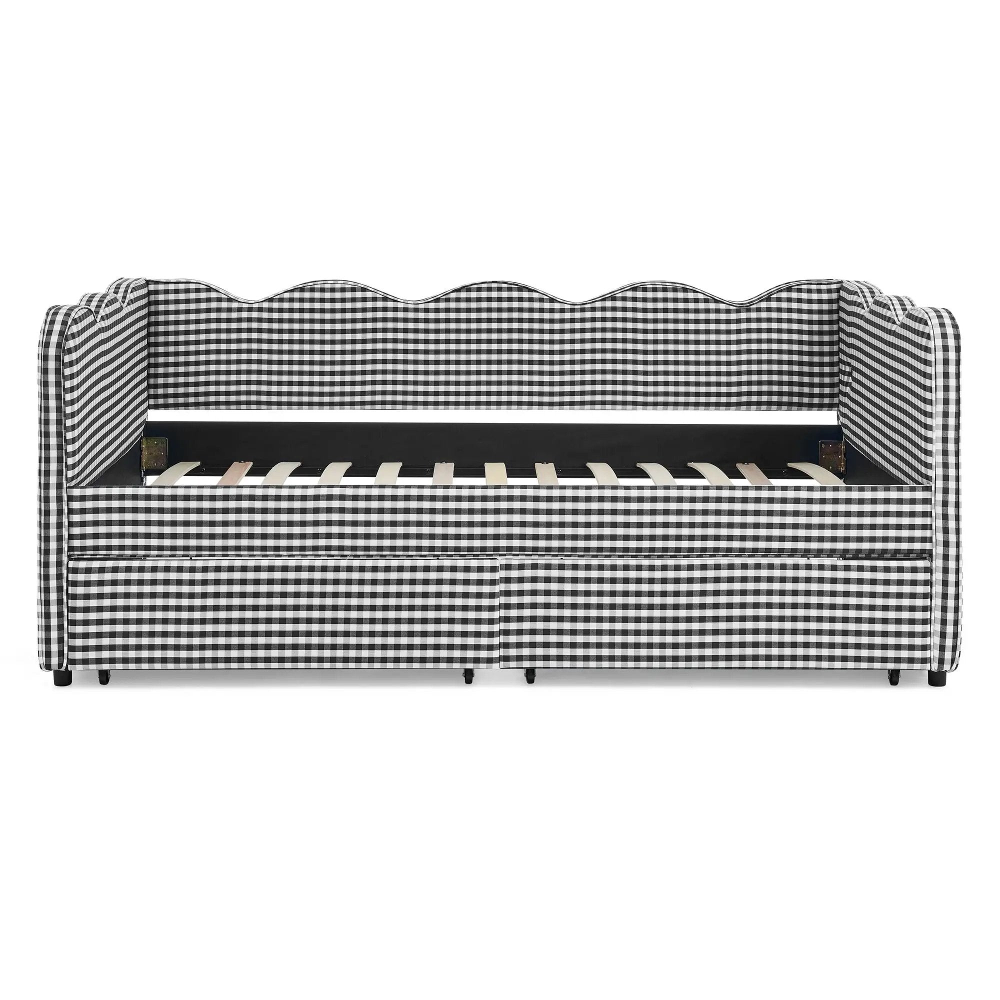 Gingham Daybed With USB Charging Port, Wave-Shaped Design by HouseOfZazla