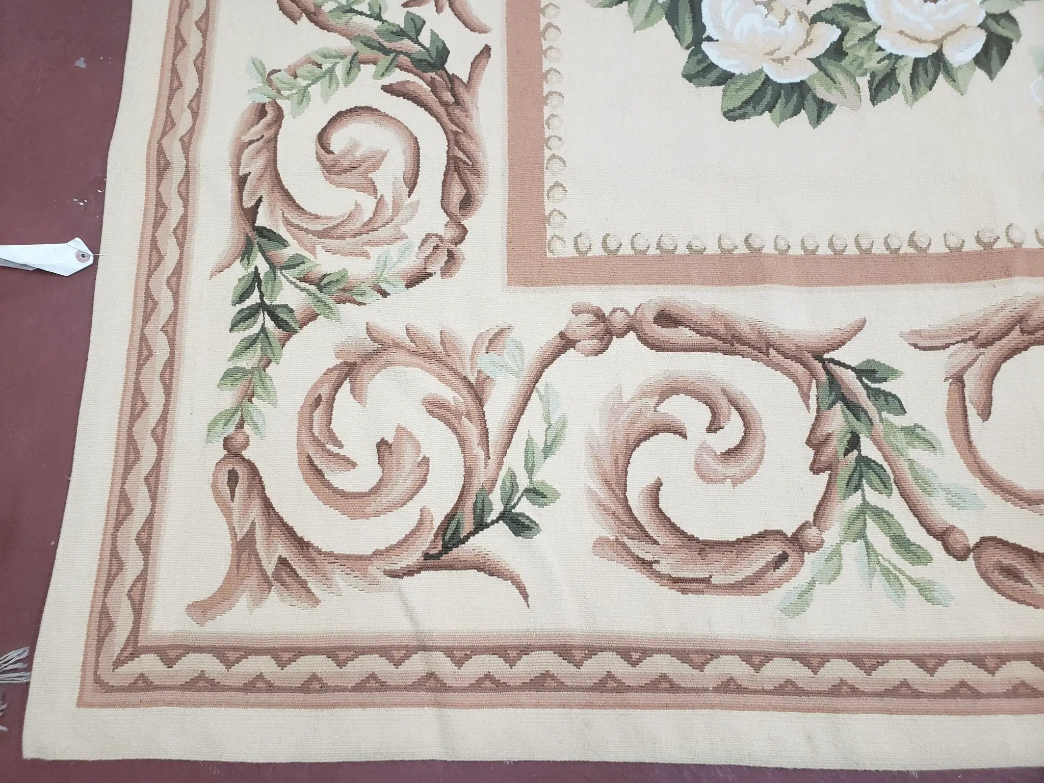 Elegant Aubusson Rug 10 x 14, Cream and Ivory Simple Aubusson Floral Carpet, Hand-Woven, European, New Aubusson Rug, Wool Area Rug, Violins by Jewel Rugs