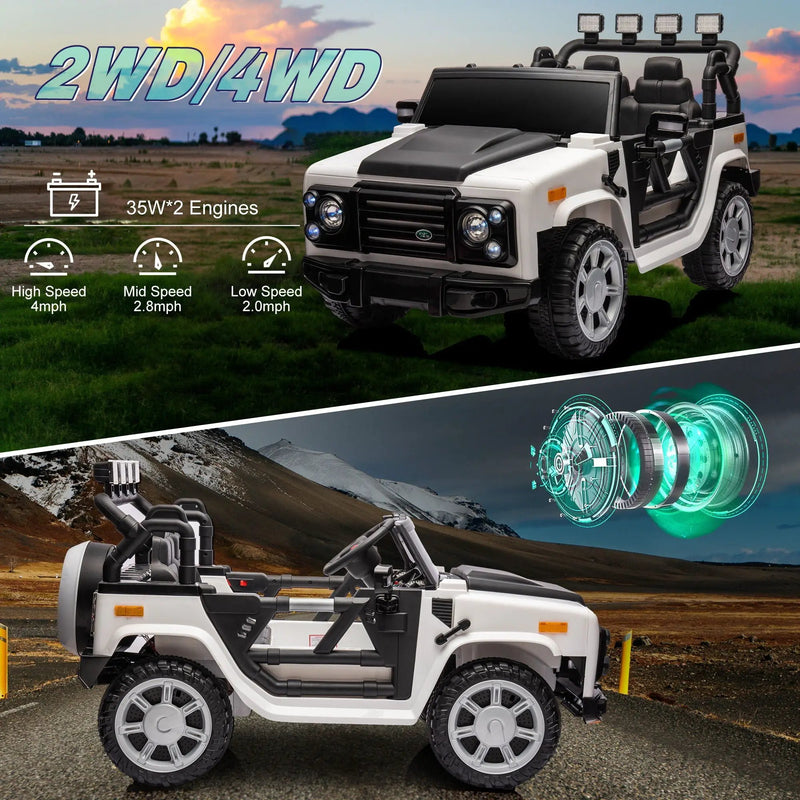 12V7A 30W*2 Four-Wheel Drive Seat One Button Start, Forward And Backward, High And Low Speed, Music, Front Light, Power Display, Two Doors Can Open, 2.4G R / C, Seat Belt Four Wheel Absorber by HouseOfZazla