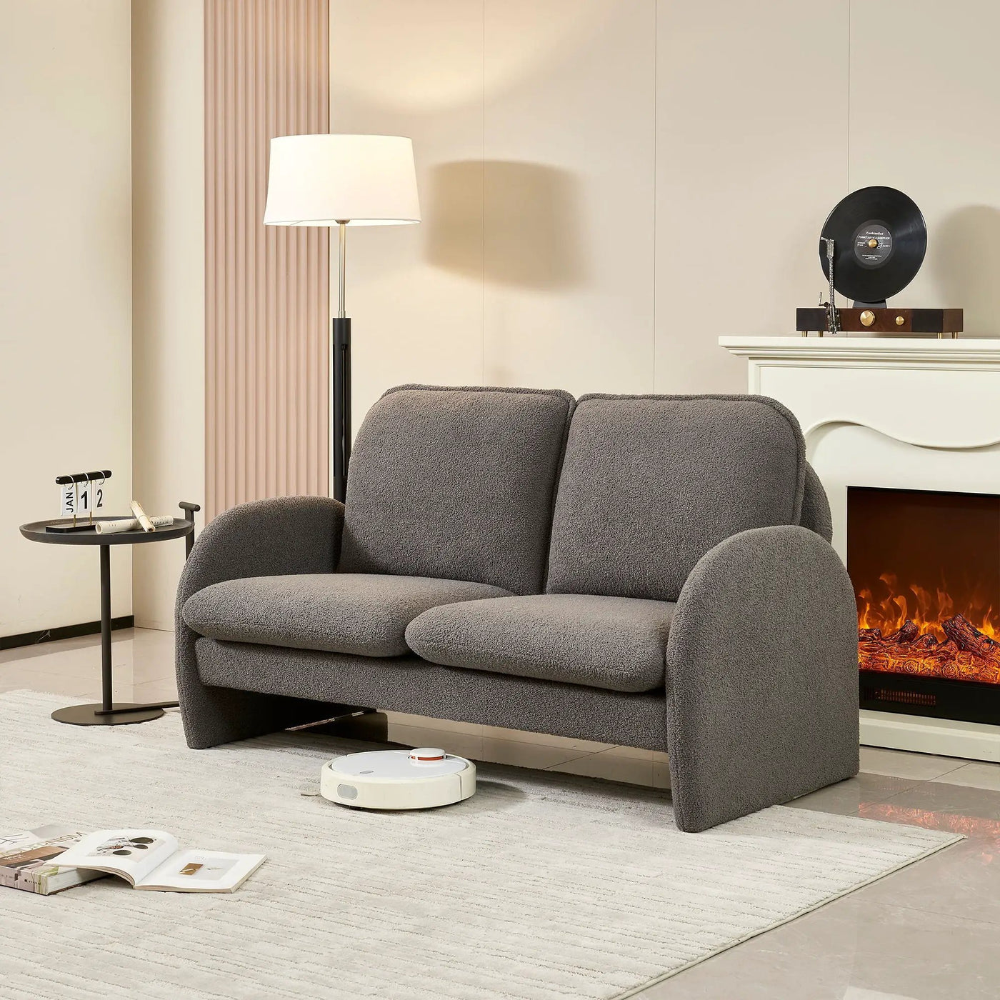 Loveseat Sofa Small Couch For Living Room, Sherpa Fabric Upholstered Loveseat Sofa Couch, Small Loveseat Sofa For Apartment, Bedroom by Unique Piece Furniture