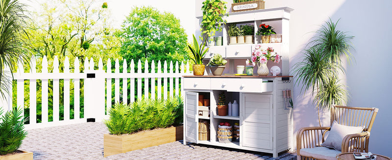 TOPMAX 65.7" Tall Garden Potting Bench Table with Hutch by HouseOfZazla