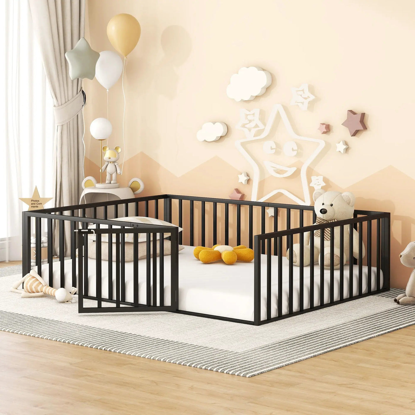 Metal Floor Bed Frame With Fence And Door by Unique Piece Furniture