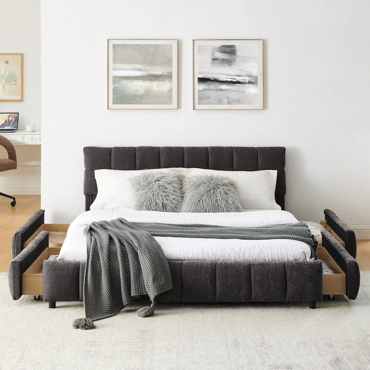 Modern Platform Bed Frame With Thick Fabric by Unique Piece Furniture