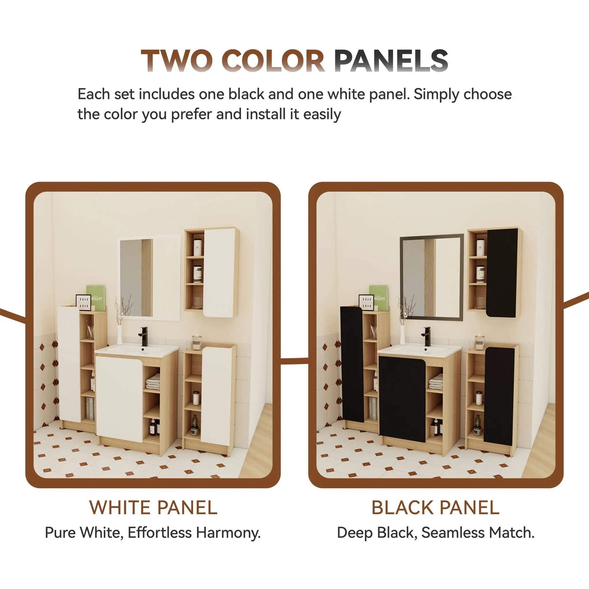 4 Piece Bathroom Vanity Set With Sink, Vanity Combo With Storage Cabinets - Black / Light Oak / White