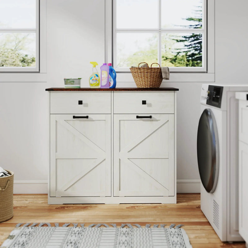 Double Tilt Out Trash Cabinet With Hideaway Drawer And Barn Door Style by HouseOfZazla