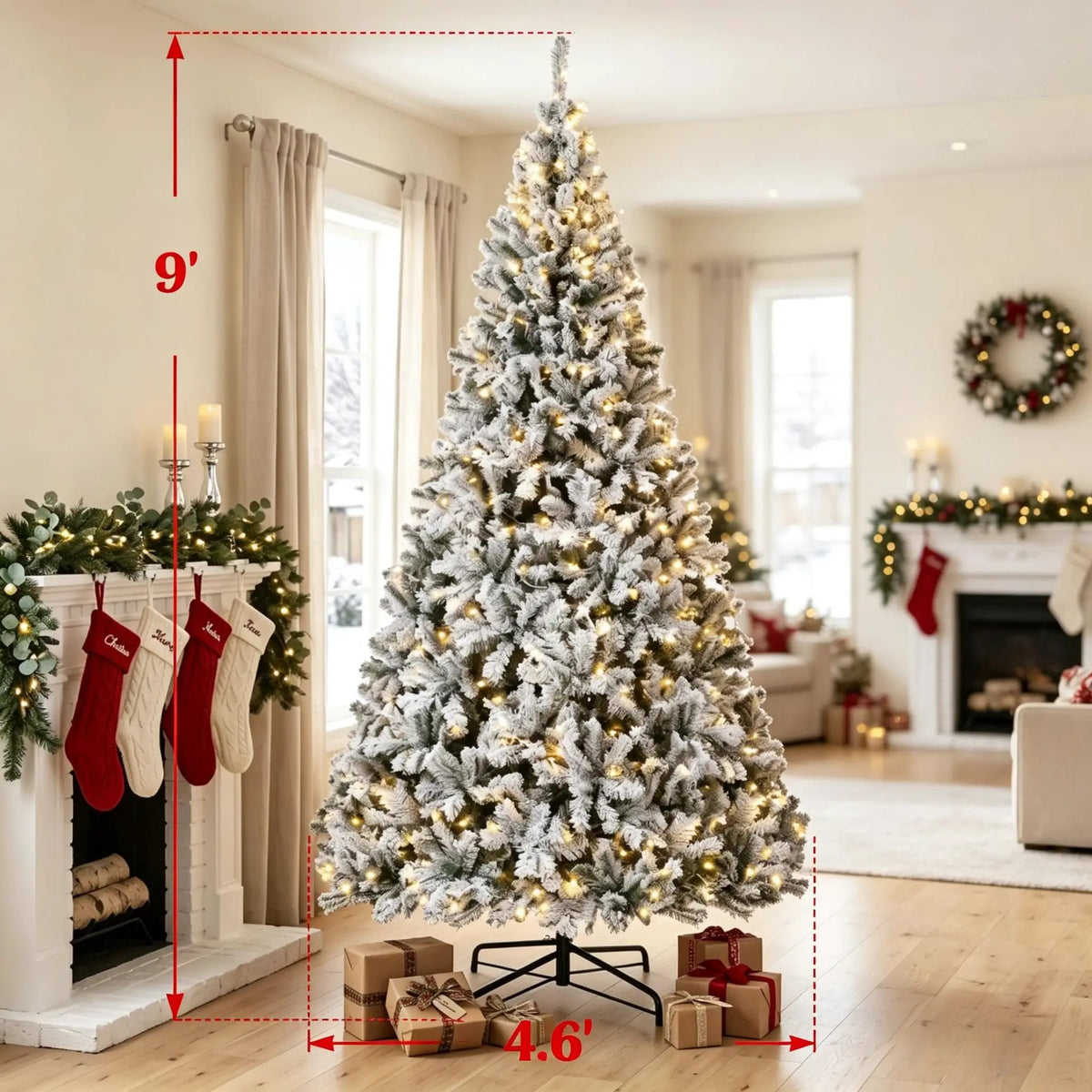 9 Ft Pre-Lit Flocked Fraser Fir Artificial Christmas Tree by HouseOfZazla
