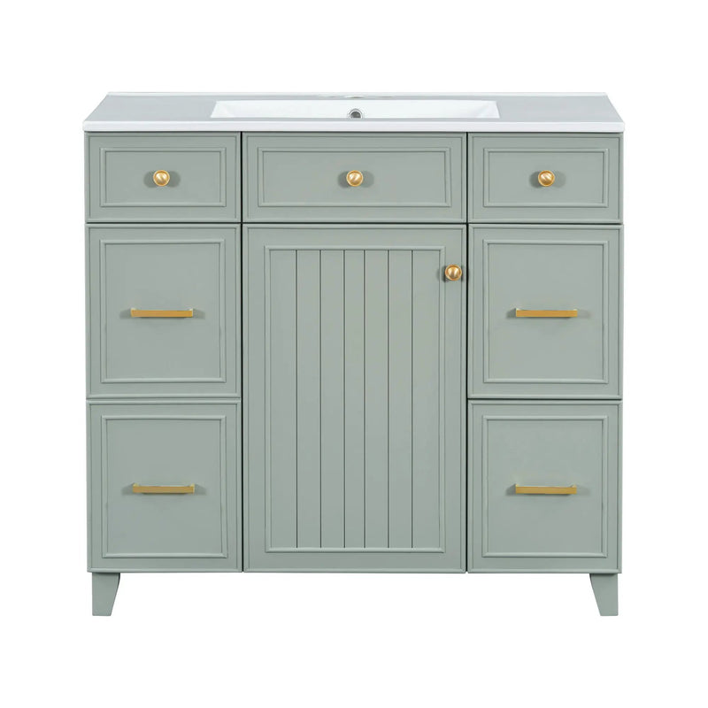 Bathroom Vanity With Ceramic Sink, Soft Close Doors, Adjustable Shelves