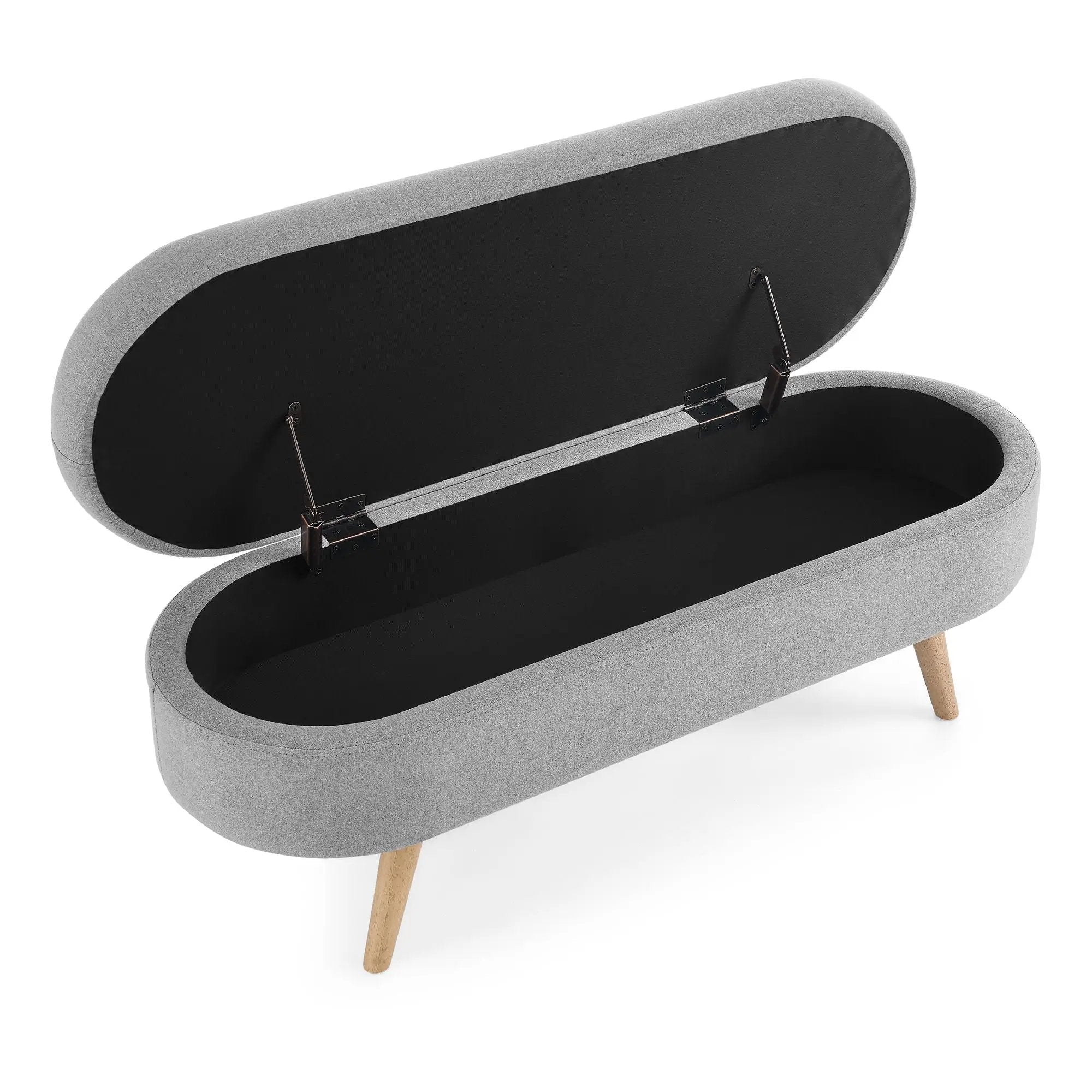 Ottoman Oval Storage Bench With Rubber Wood Legs Linen - Gray by HouseOfZazla