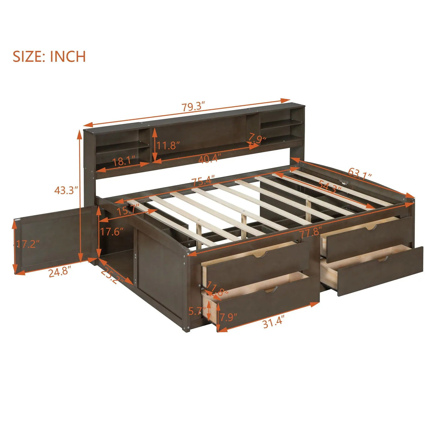 Daybed With 2 Bedside Cabinets, Upper Shelves And 4 Drawers by Unique Piece Furniture