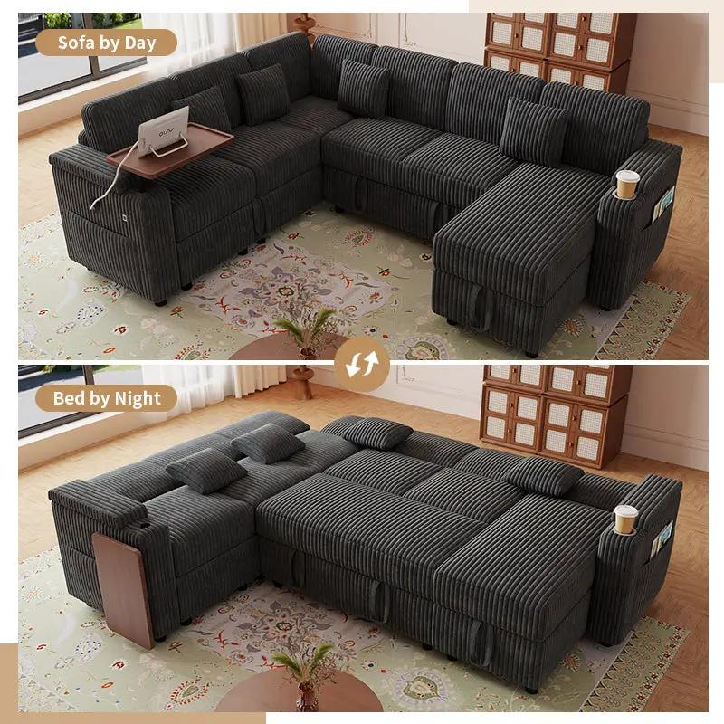 100-Inch Pull-Out Sofa with USB Ports and Cup Holder by HouseOfZazla