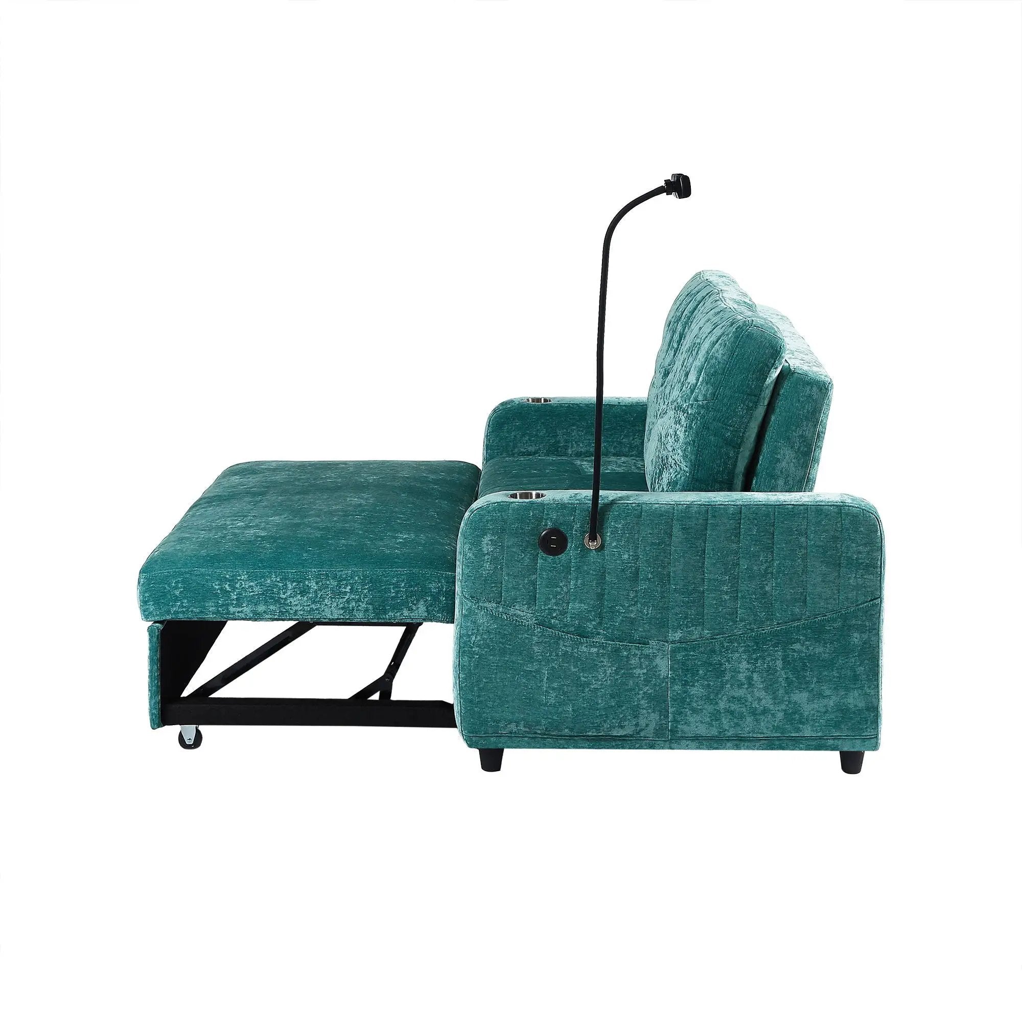 Modern Loveseat Pull Out Sofa Bed With Adjustable Backrest, Two Cup Holders, A Phone Holder, Three Charging Ports And Side Storage Pockets For Living Room by HouseOfZazla