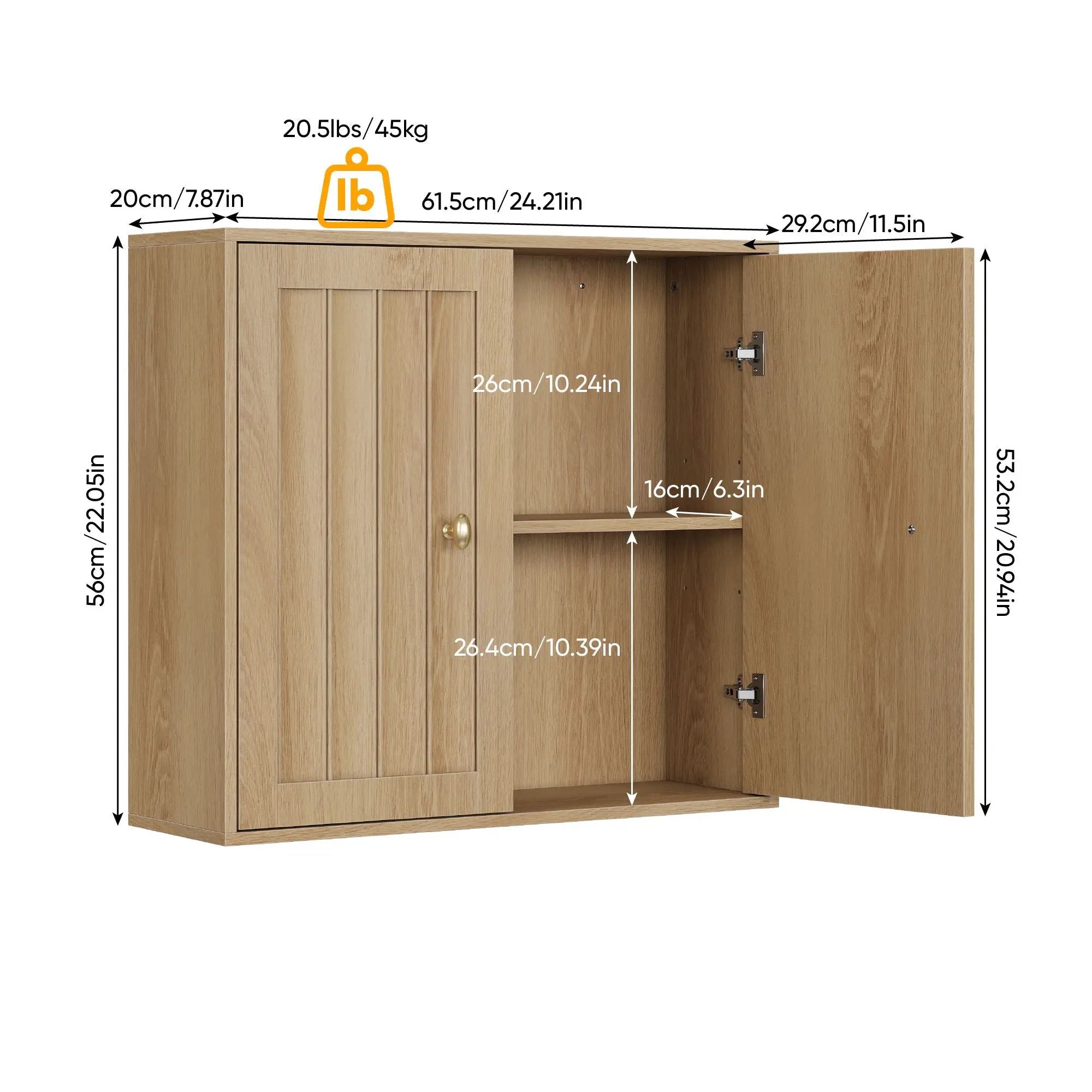Wall Mounted Bathroom Cabinet With Double Doors And Vertical Grooved Design For Bathrooms - Oak by Unique Piece Furniture