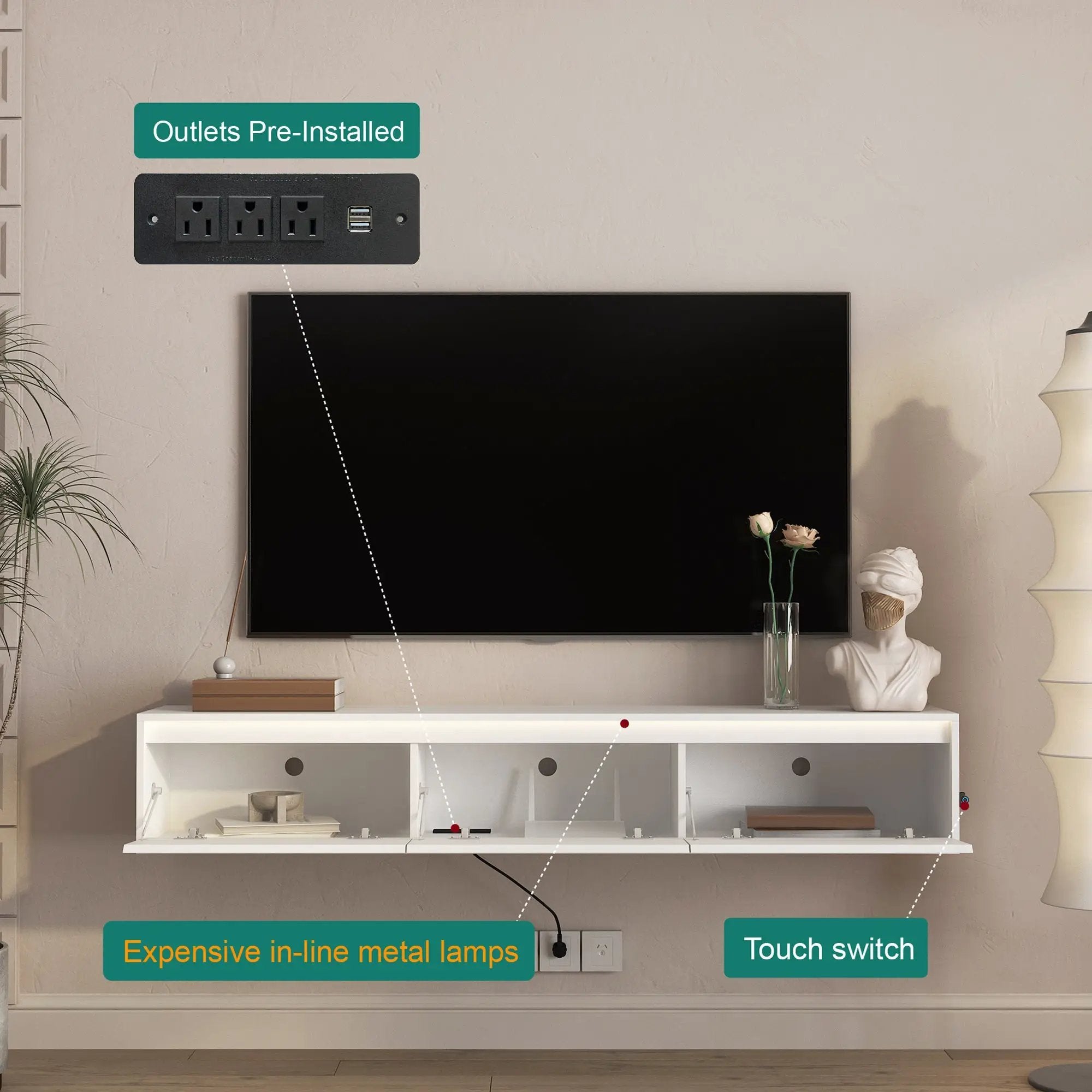 High-Gloss Suspended TV Cabinet with LED Lights by HouseOfZazla