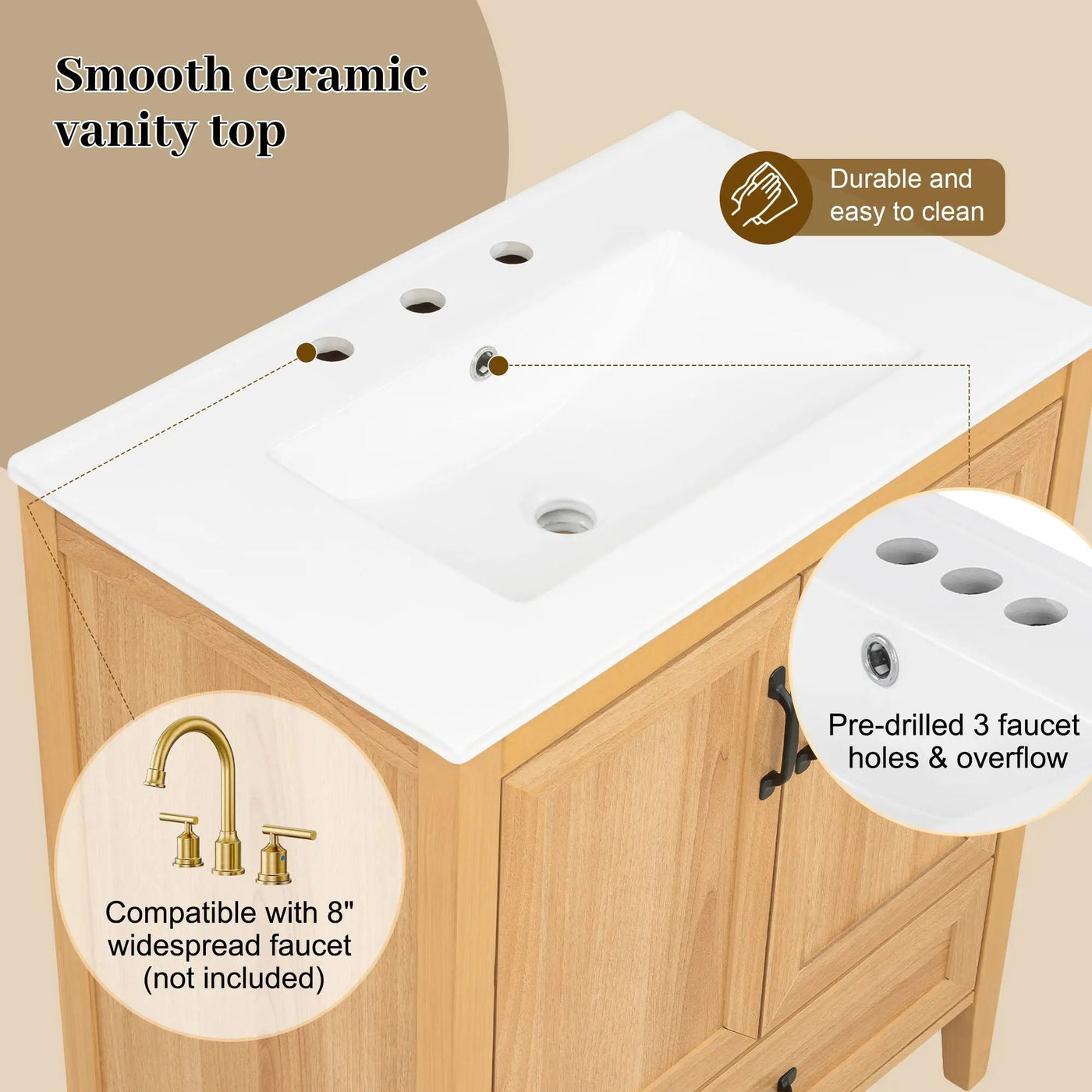 Elegant Fluted Bathroom Vanity With Sink, Soft Close Doors & Drawer by HouseOfZazla