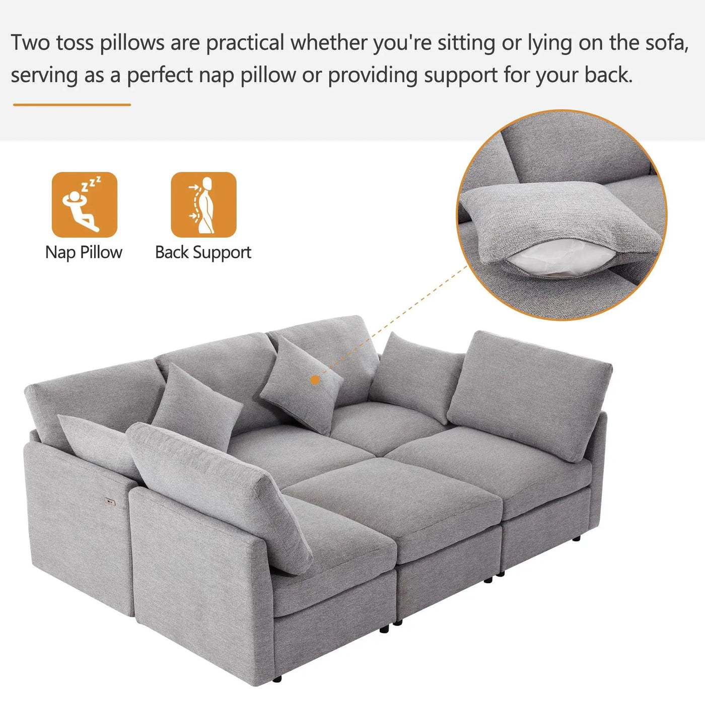 Sectional Sofa Modular U-Shaped With Ottoman & USB Ports by Unique Piece Furniture