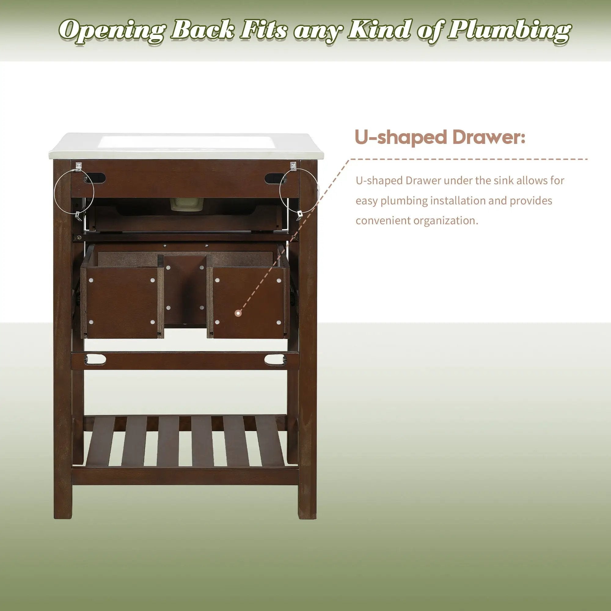 Modern Bathroom Vanity With Integrated Sink, Cabinet With 1 Deep Drawer And 1 Tip-Out Drawer by HouseOfZazla