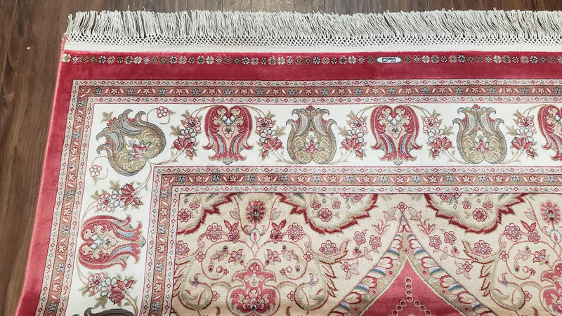 4 x 6 Silk Carpet Red, Traditional Oriental Rug 4x6, Flower Vase Columns, Turkish Rug New, High Quality, Bamboo Silk, Area Rug by Jewel Rugs