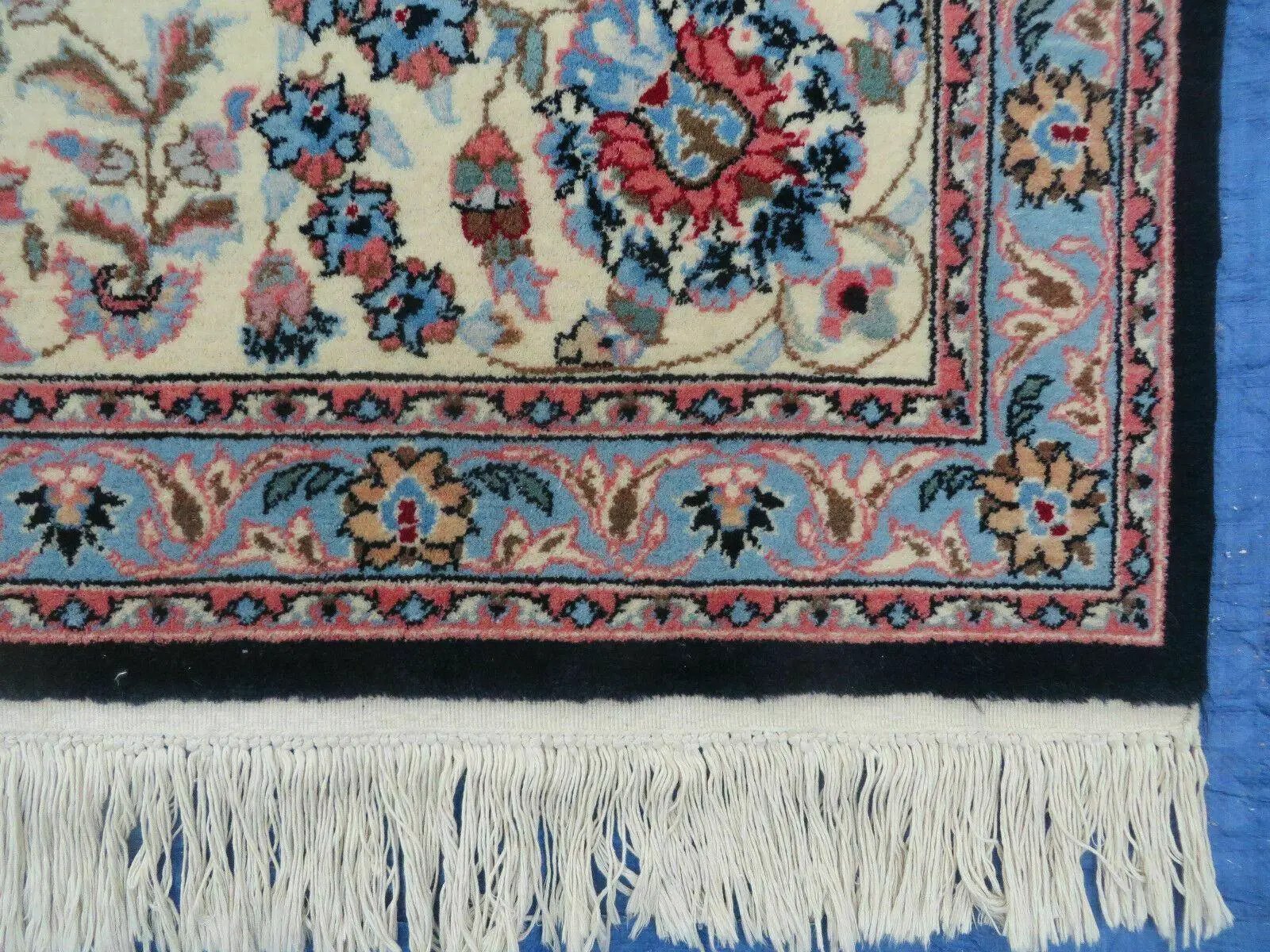 Large Indo Persian Rug 10x14, Wool Hand-Knotted Carpet, Navy Blue Ivory by Jewel Rugs