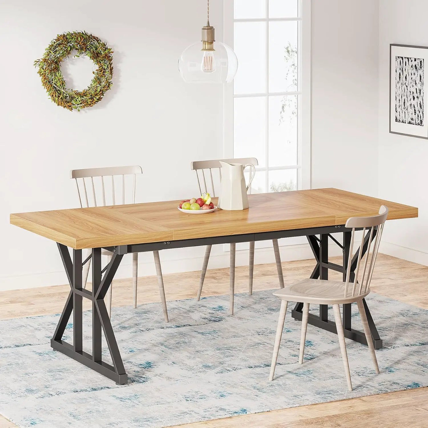 Rectangular Dining Table With X Trestle Metal Legs by HouseOfZazla