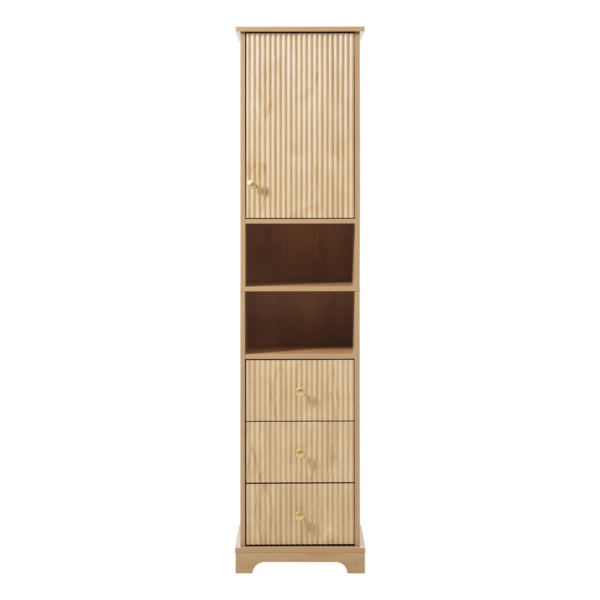 Tall Bathroom Cabinet With 1 Door, 3 Drawers, Open Storage - Wood by HouseOfZazla