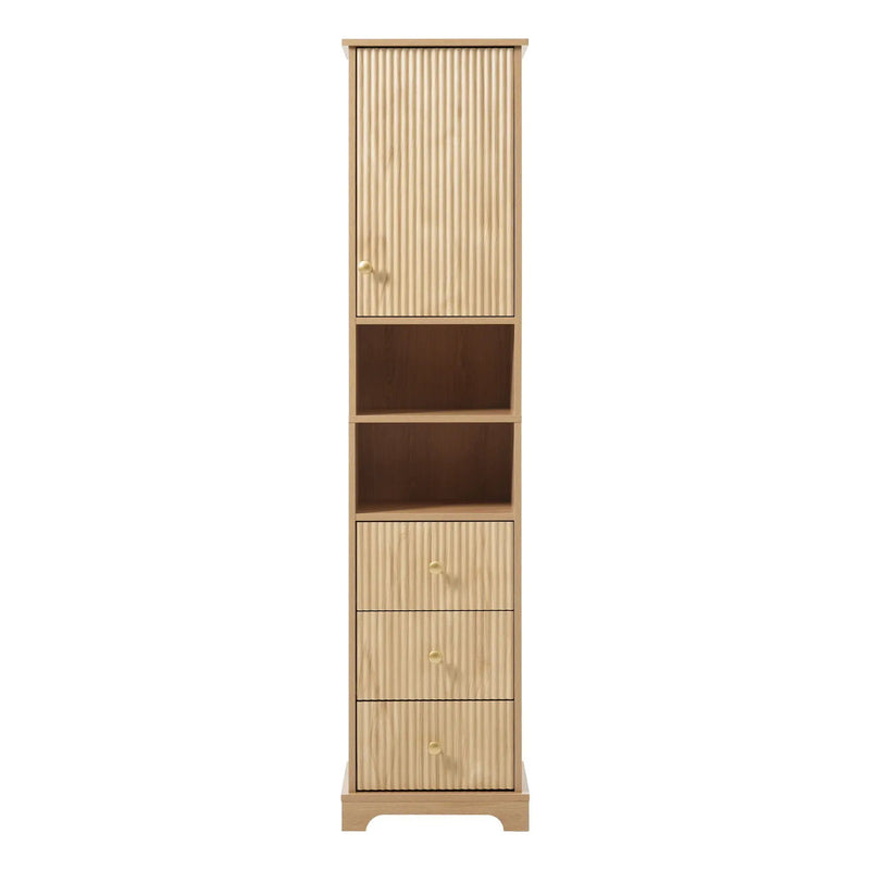 Tall Bathroom Cabinet With 1 Door, 3 Drawers, Open Storage - Wood by Unique Piece Furniture