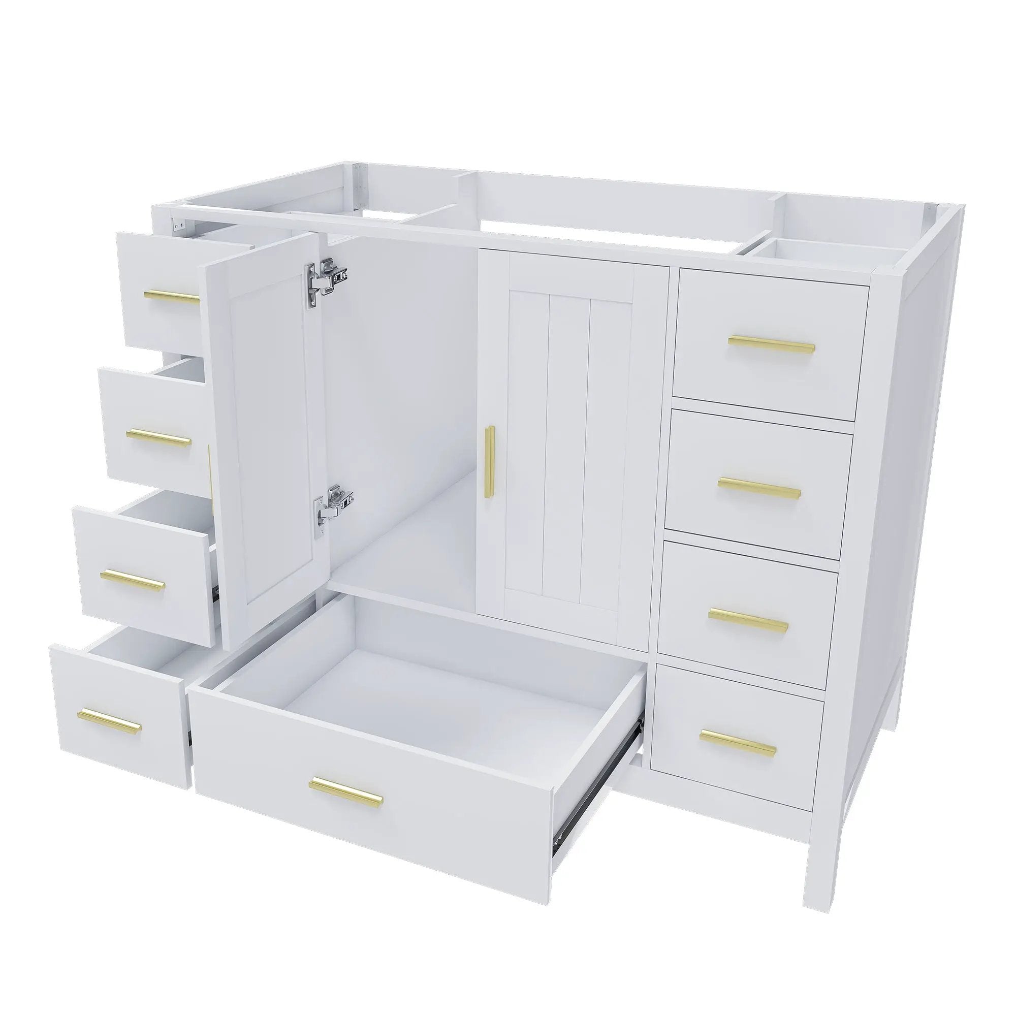 42" Bathroom Vanity Base Cabinet with 2 Soft-Close Double Doors & 9 Smooth Drawers by HouseOfZazla