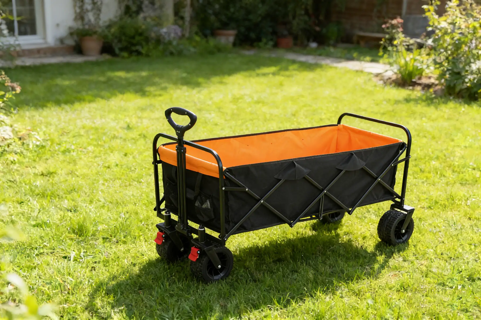 Big Large Capacity Folding Wagon Cart with Extender (Black + Orange) by HouseOfZazla