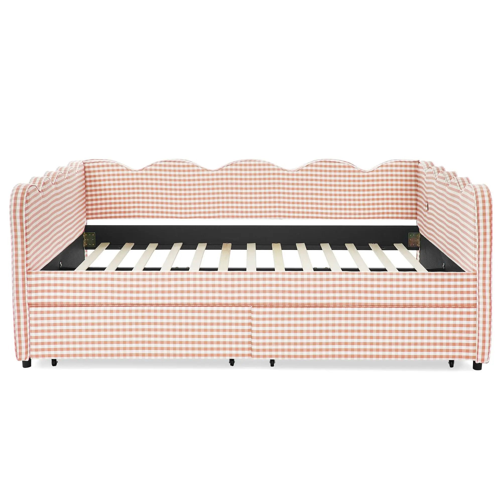 Gingham Daybed With USB Charging Port, Wave-Shaped Design by Unique Piece Furniture