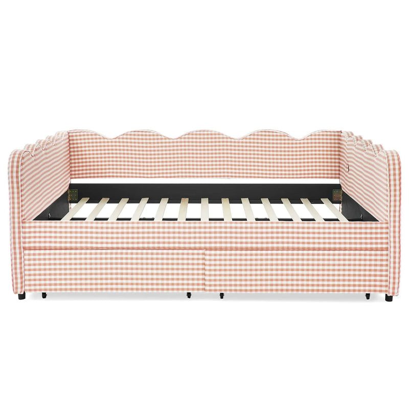 Gingham Daybed With USB Charging Port, Wave-Shaped Design by Unique Piece Furniture