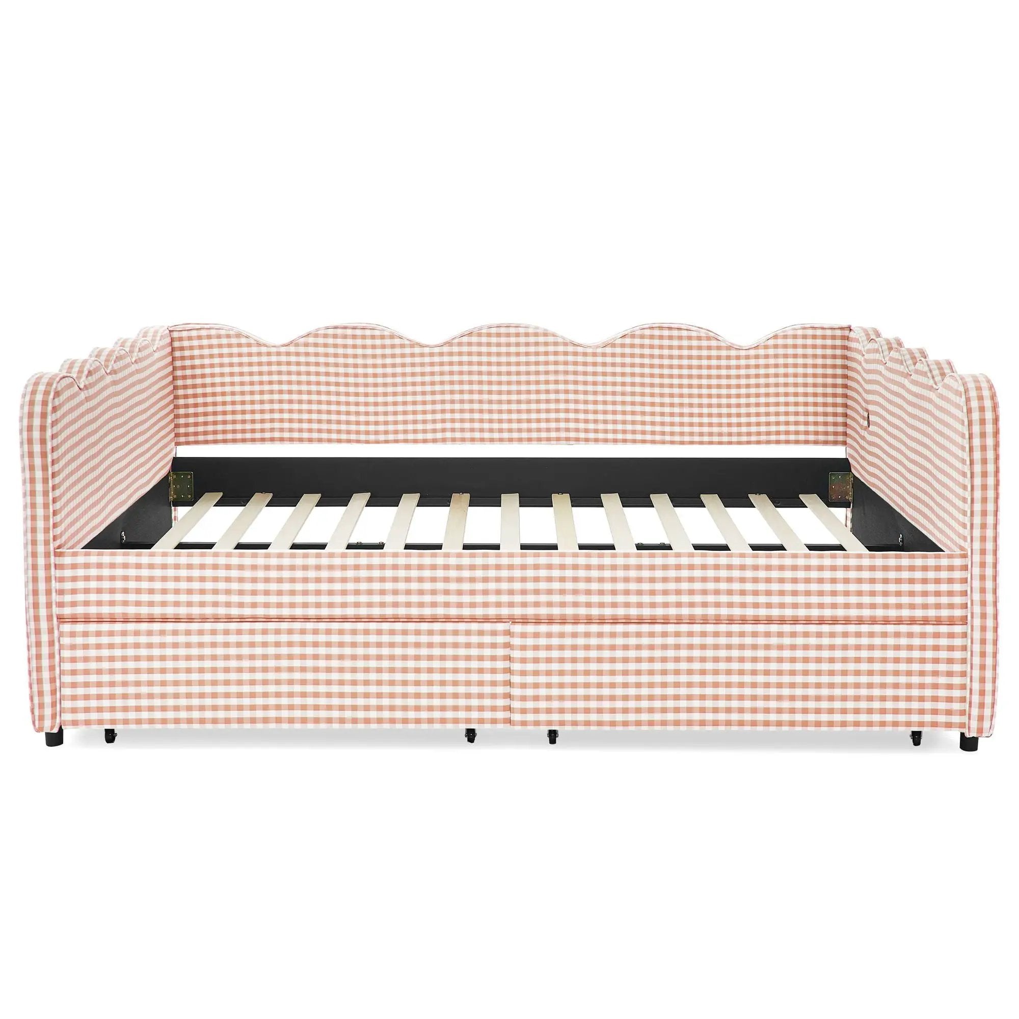 Gingham Daybed With USB Charging Port, Wave-Shaped Design by HouseOfZazla