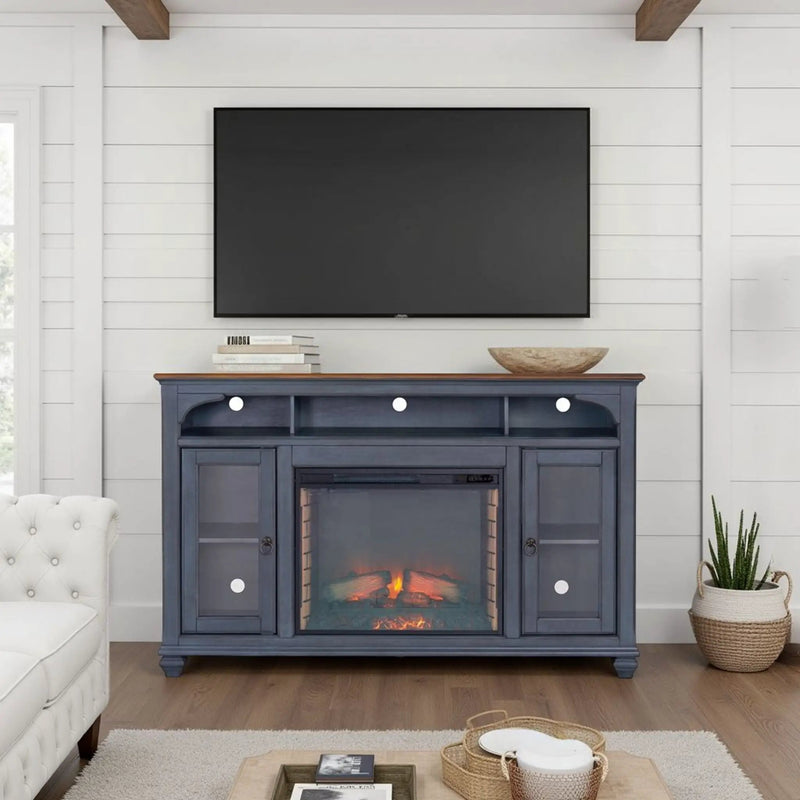 Fireplace TV Stand For TVs Up To 80" - Blue by Unique Piece Furniture