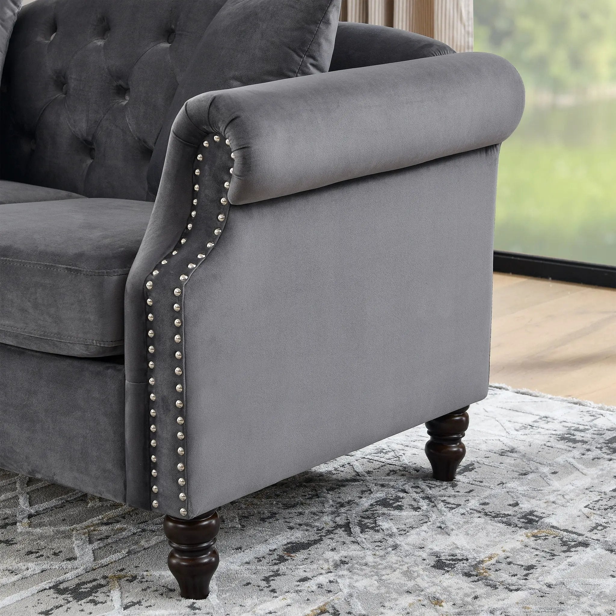 2 Seater Chesterfield Sofa With Rolled Arms And Nailhead Trim For Living Room by HouseOfZazla