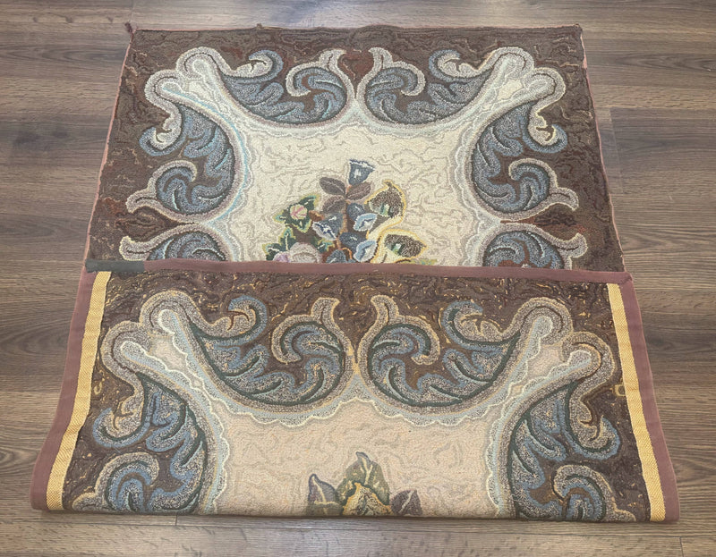 Antique American Hooked Rug 3 x 4.6, Vintage, Floral by Jewel Rugs