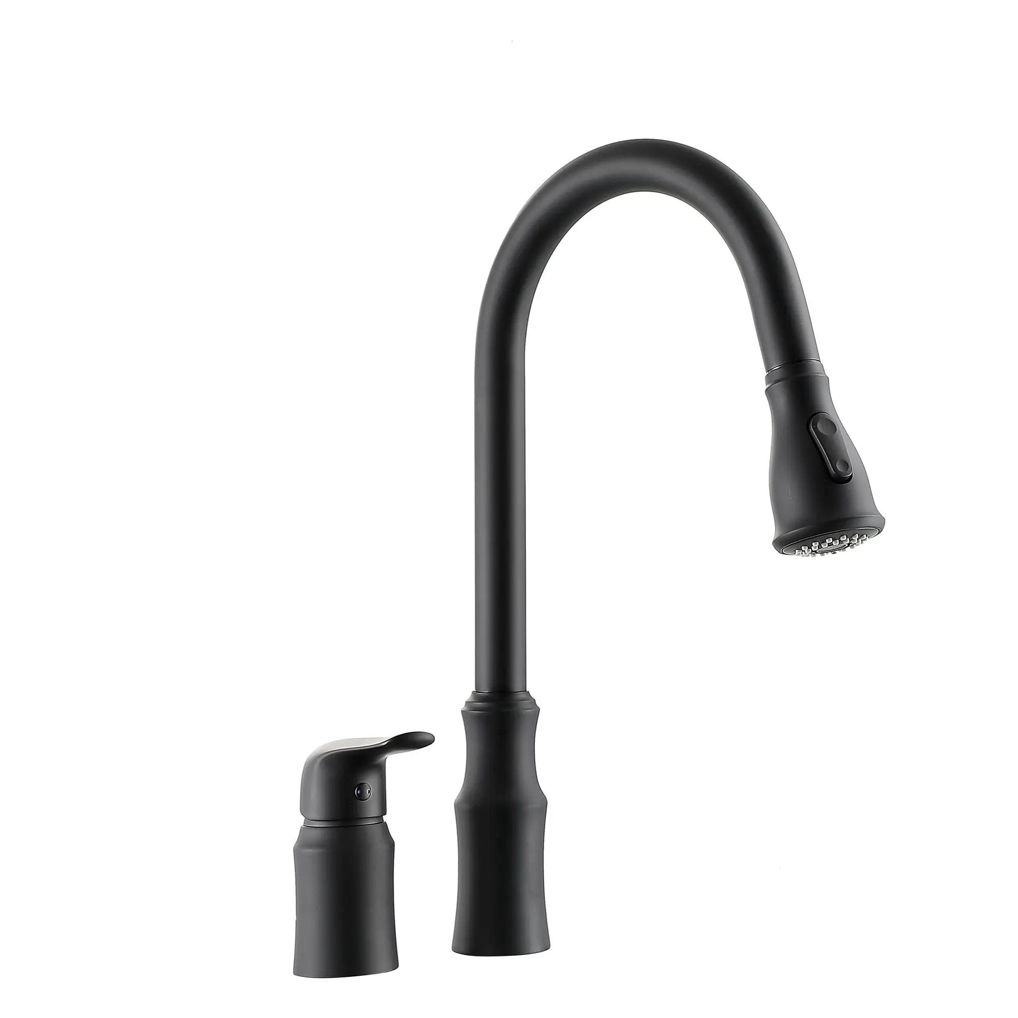 16.9" Kitchen Sink Faucet With Separate Handle And Pull Down Sprayer, Lead Free Brass - Matte Black by HouseOfZazla