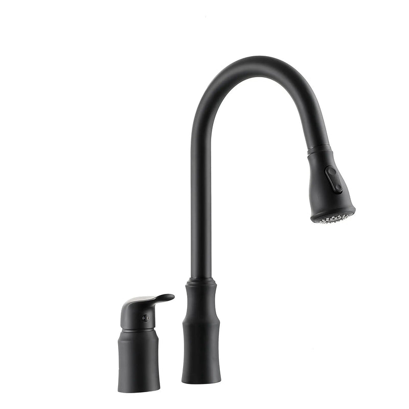 16.9" Kitchen Sink Faucet With Separate Handle And Pull Down Sprayer, Lead Free Brass - Matte Black by HouseOfZazla