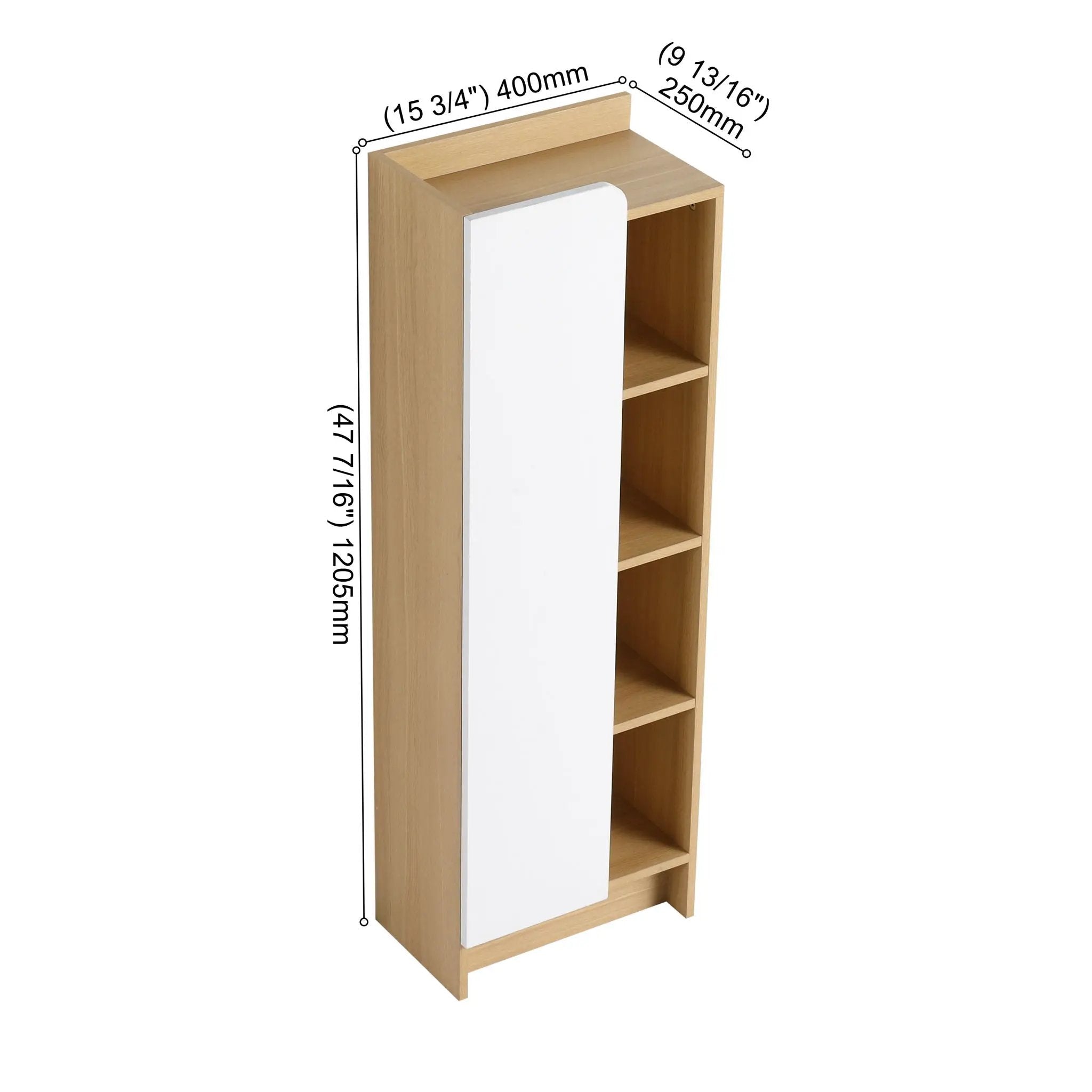 Tall Freestanding Bathroom Side Cabinet With Single Door & 4 Tier Open Shelves - Black / Light Oak / White by Unique Piece Furniture